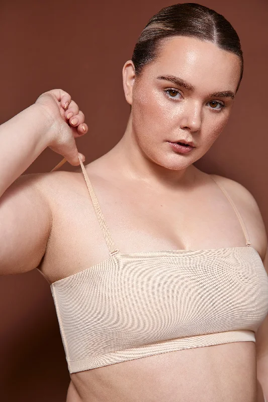 Soft Mesh Bandeau Bra in Beige Versatile Bralette Set