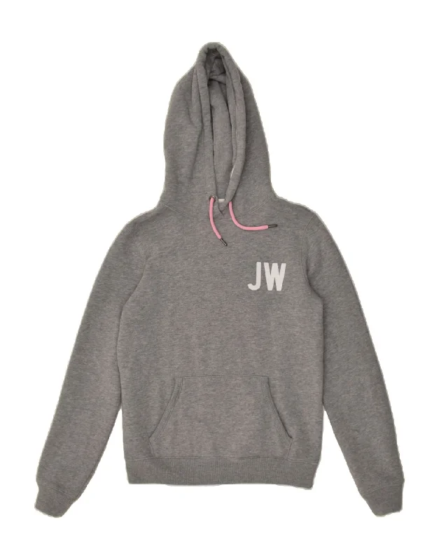 JACK WILLS Womens Graphic Hoodie Jumper UK 10 Small  Grey Cotton Zip Hoodie Drawstring Kangaroo Pocket