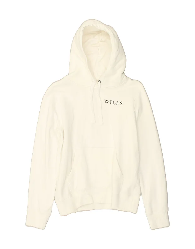 JACK WILLS Womens Loose Fit Hoodie Jumper UK 10 Small White Cotton Hoodie with Velcro Closure Adjustable Secure