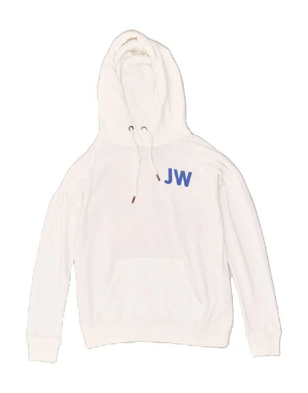 JACK WILLS Womens Oversized Graphic Hoodie Jumper UK 10 Small White Cotton Hoodie with High Neck Warm Protective