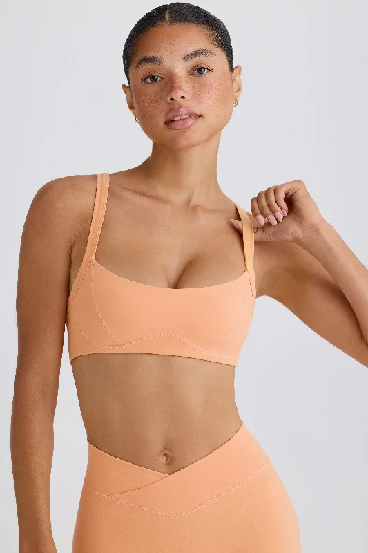 Soft Active Contrast-Trim Sports Bra in Peach Push-Up Wireless Bra