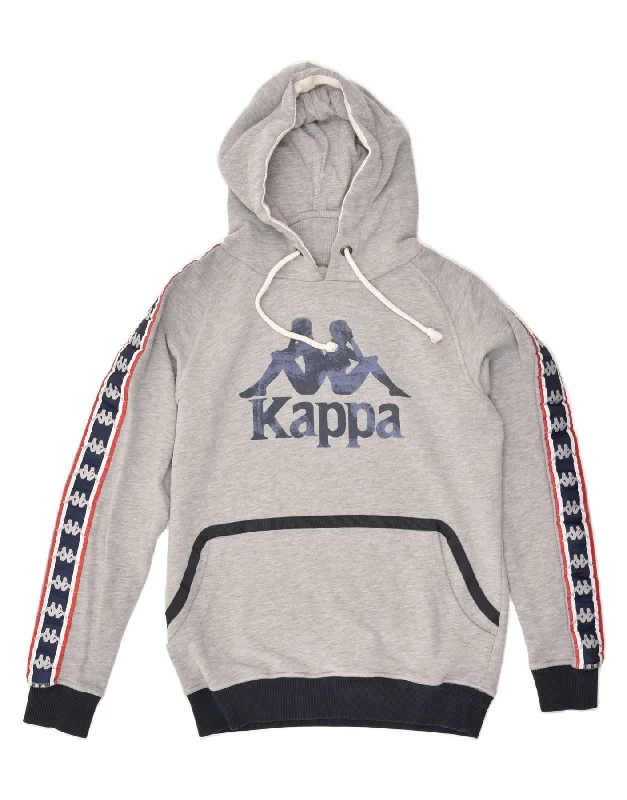 KAPPA Womens Graphic Hoodie Jumper UK 14 Medium Grey Cotton Hoodie with Double Zipper Versatile Adjustable