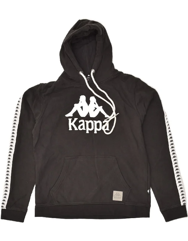 KAPPA Womens Graphic Hoodie Jumper UK 18 XL Black Cotton Hoodie with Back Slit Movement Comfort