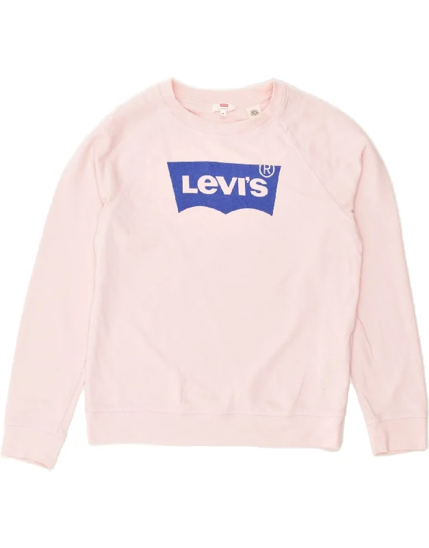 LEVI'S Womens Graphic Sweatshirt Jumper UK 14 Medium Pink Cotton Hoodie with Applique Textured Unique