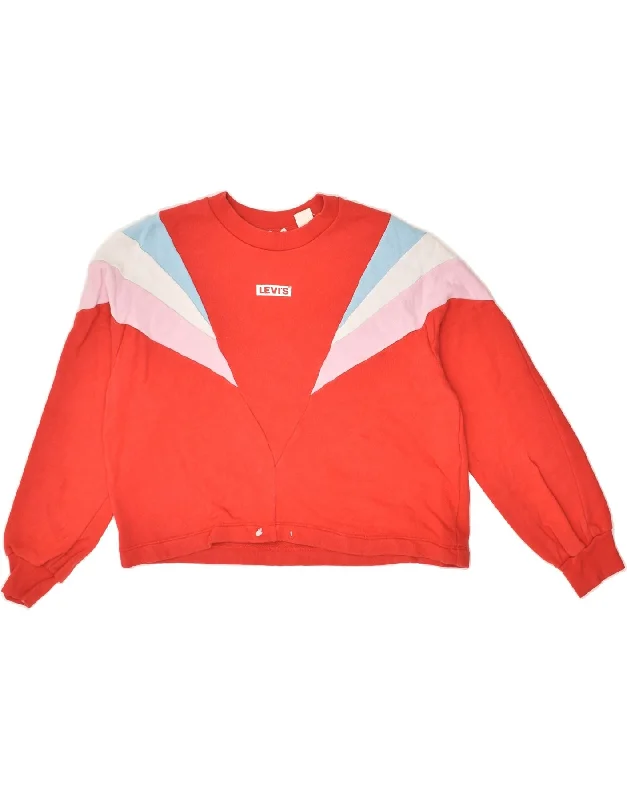 LEVI'S Womens Oversized Crop Sweatshirt Jumper UK 2 2XS Red Striped Cotton Hoodie Jacket Zipper Layering