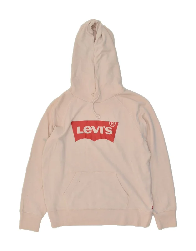 LEVI'S Womens Oversized Graphic Hoodie Jumper UK 10 Small Pink Hoodie with Pattern Geometric Abstract