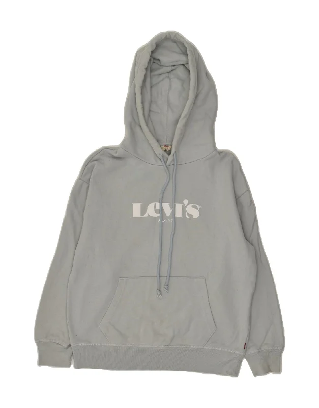 LEVI'S Womens Oversized Graphic Hoodie Jumper UK 6 XS Grey Cotton Hoodie with Embroidery Detailed Premium