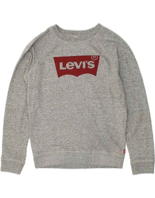 LEVI'S Womens Oversized Graphic Sweatshirt Jumper UK 10 Small Grey Cotton Hoodie with Elastic Cuffs Stretchable Comfortable