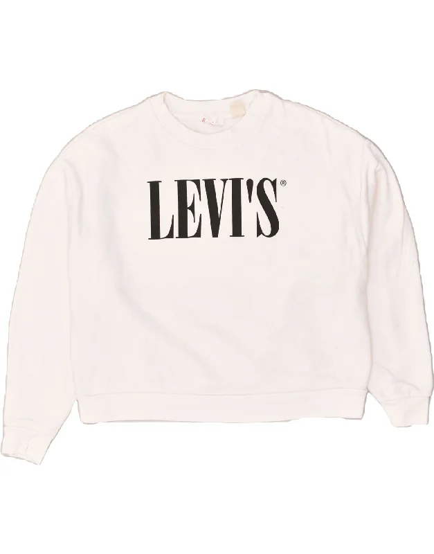 LEVI'S Womens Oversized Graphic Sweatshirt Jumper UK 14 Medium White Hoodie with Hem Drawcord Adjustable Customizable