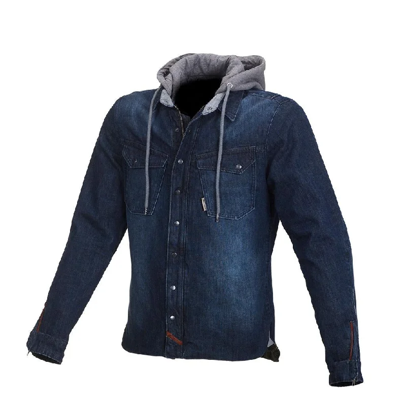 Macna - Westcoast Kevlar Blue Denim Hoody Hoodie with High-Low Hem Asymmetrical Trendy