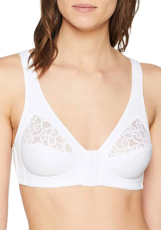 Naturana Non-Padded Front Fastening Bra, White Chic Lace Underwear