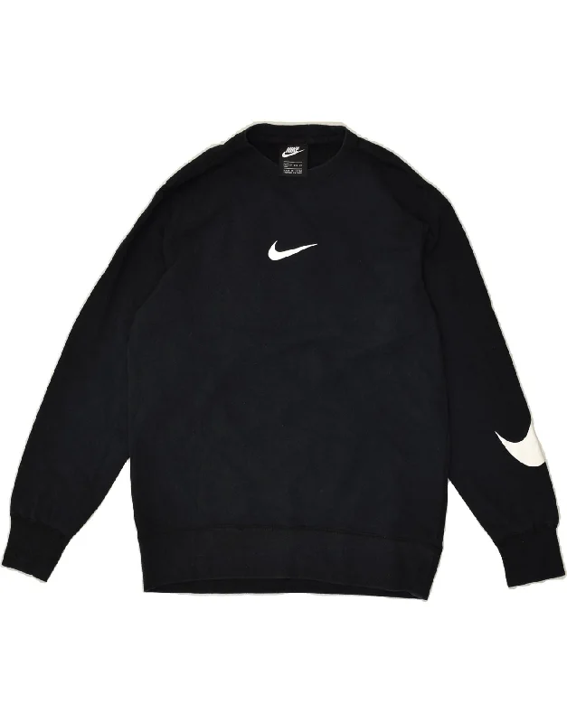 NIKE Womens Graphic Sweatshirt Jumper UK 6 XS Black Cotton Hoodie Jacket Zipper Layering