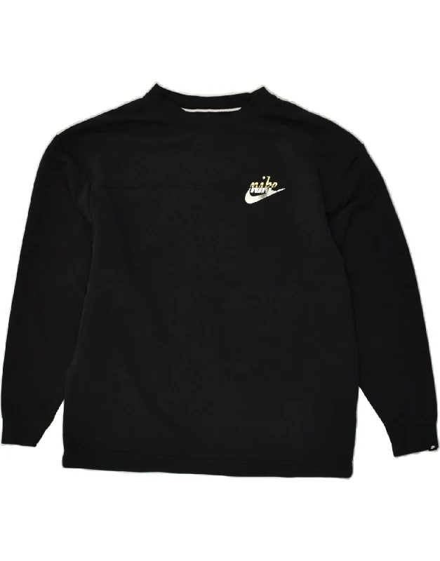 NIKE Womens Oversized Sweatshirt Jumper UK 10 Small Black Cotton Hoodie with Cropped Fit Short Trendy