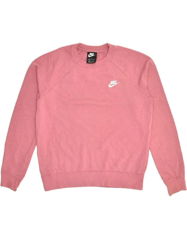 NIKE Womens Sweatshirt Jumper UK 8 Small Pink Cotton Hoodie with Contrast Stitching Detailed Premium