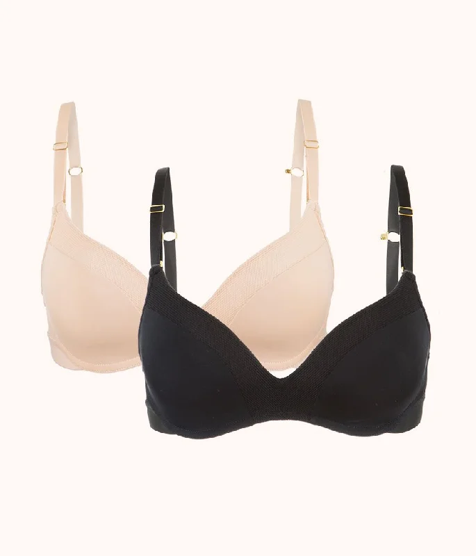 No-Wire Push-Up Bra Bundle: Jet Black/Toasted Almond Seamless Push-Up Bra