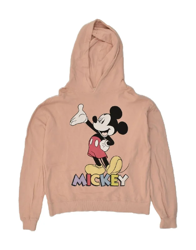 PULL & BEAR Womens Mickey Mouse Graphic Hoodie Jumper UK 14 Medium Beige Hoodie with Set-In Sleeves Structured Classic