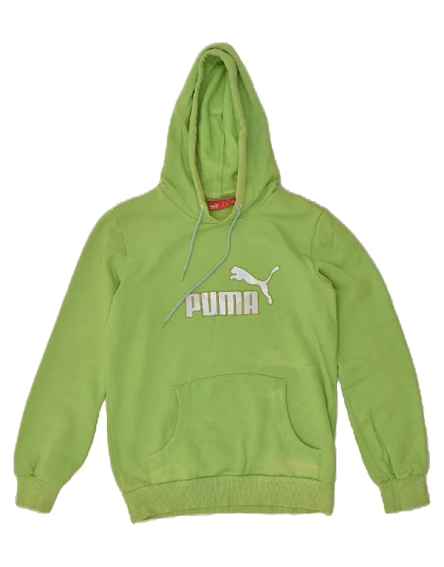 PUMA Womens Graphic Hoodie Jumper UK 10 Small Green Hoodie with Belted Waist Structured Tailored