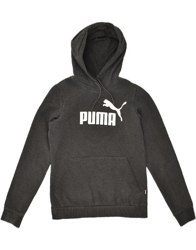 PUMA Womens Graphic Hoodie Jumper UK 10 Small  Grey Polyester Hoodie with Sequins Glamorous Eye-catching