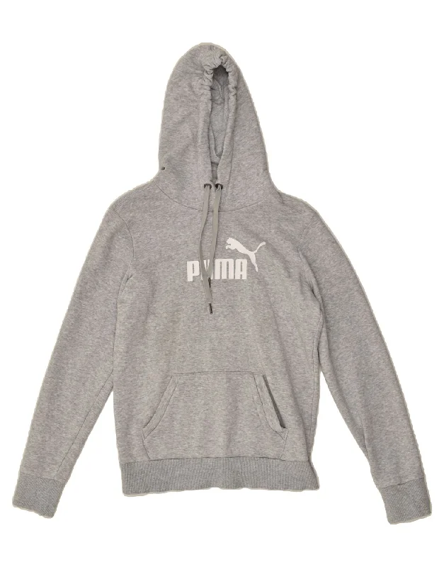 PUMA Womens Graphic Hoodie Jumper UK 10 Small Grey Hoodie with Lining Warm Insulated