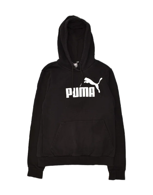 PUMA Womens Graphic Hoodie Jumper UK 12 Medium Black Cotton Hoodie with Magnetic Closure Innovative Modern