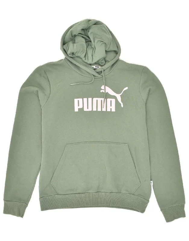 PUMA Womens Graphic Hoodie Jumper UK 12 Medium Green Cotton Hoodie with Camouflage Military Edgy