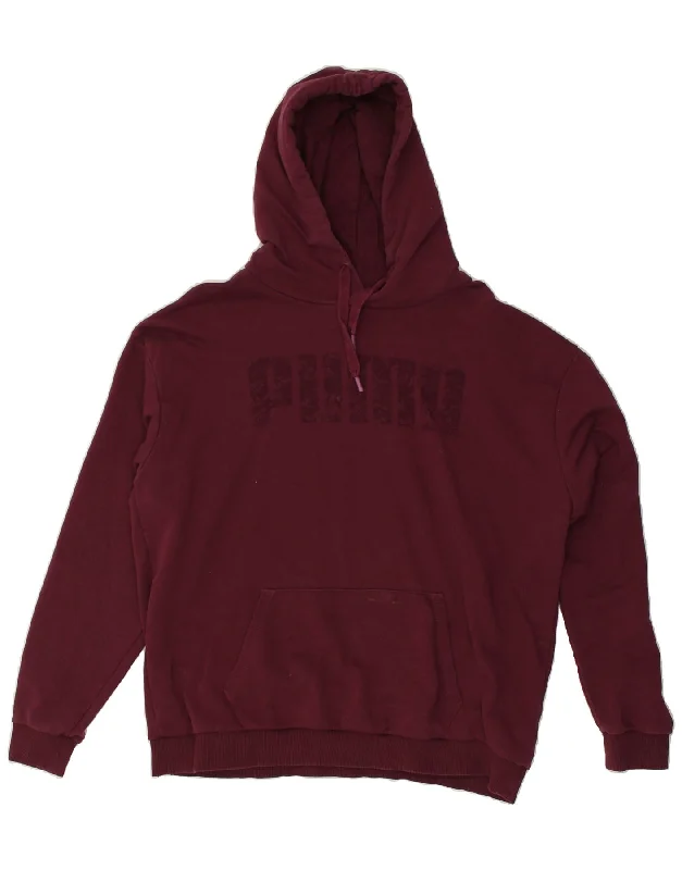 PUMA Womens Graphic Hoodie Jumper UK 14 Large  Burgundy Cotton Hoodie with Logo Branding Identity