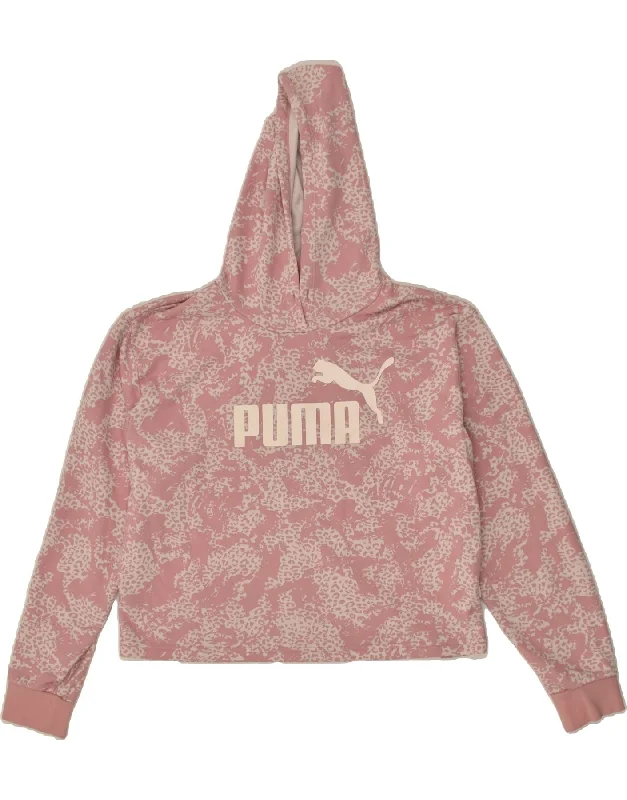 PUMA Womens Graphic Hoodie Jumper UK 16 Large Pink Cotton Hoodie with Metallic Shiny Futuristic