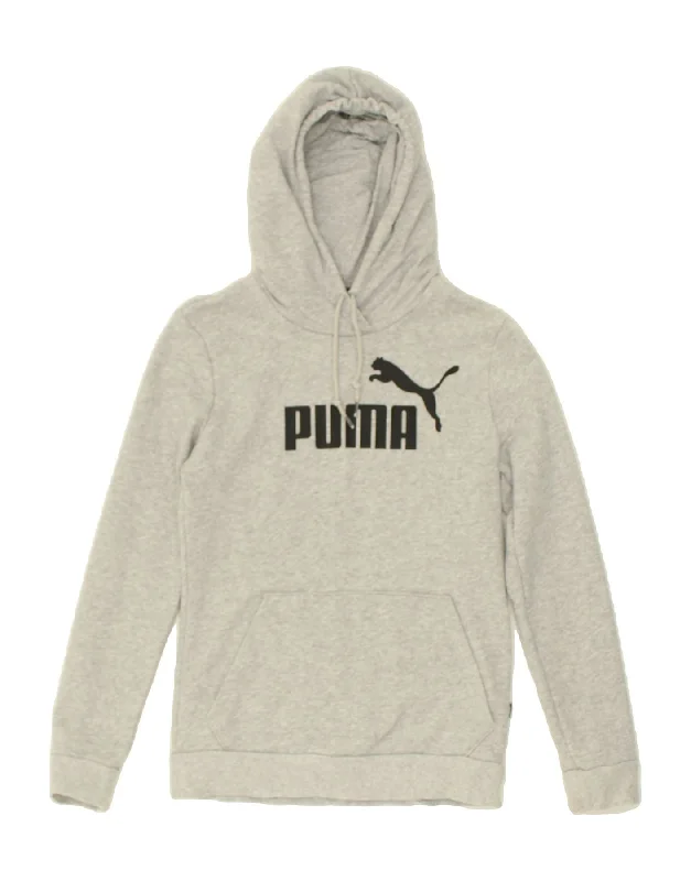 PUMA Womens Graphic Hoodie Jumper UK 4 XS Grey Cotton Hoodie with Cuffed Sleeves Snug Secure