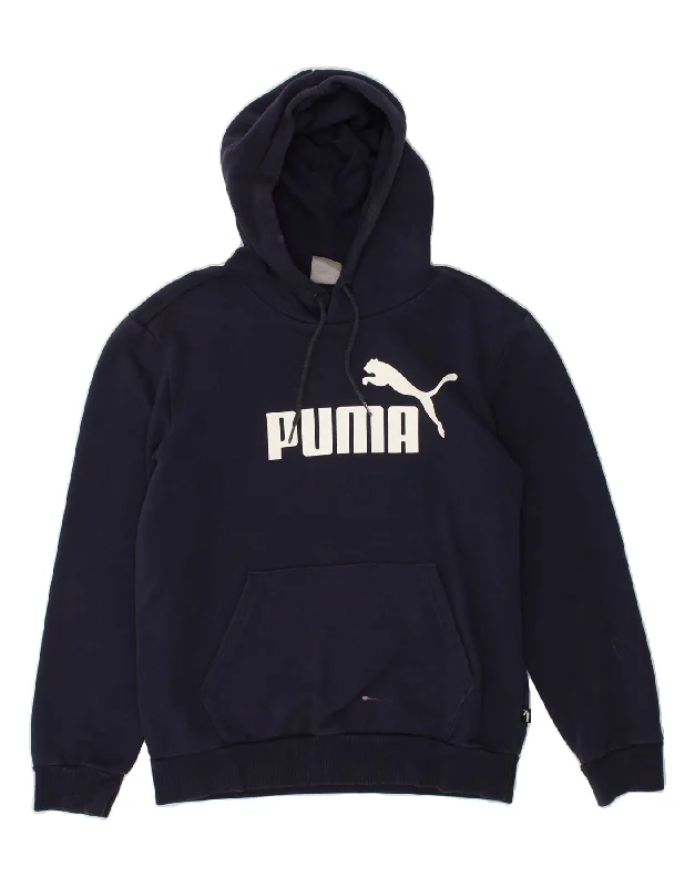 PUMA Womens Graphic Hoodie Jumper UK 6 XS Navy Blue Cotton Hoodie with Hem Lace Feminine Delicate