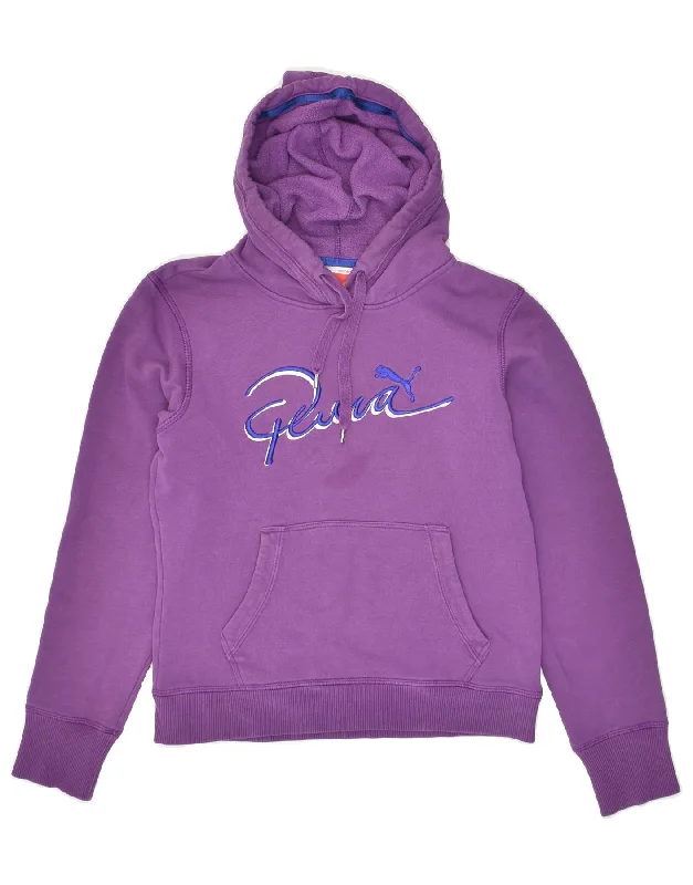 PUMA Womens Graphic Hoodie Jumper UK 8 Small Purple Cotton Hoodie with V-Neck Classic Versatile