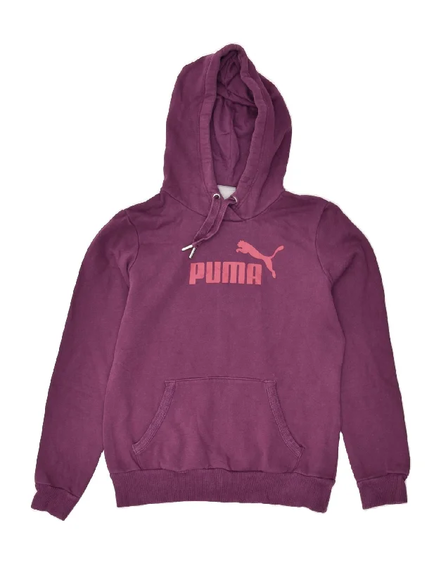 PUMA Womens Graphic Hoodie Jumper UK 8 Small Purple Cotton Hoodie with Elastic Waist Stretchable Comfortable