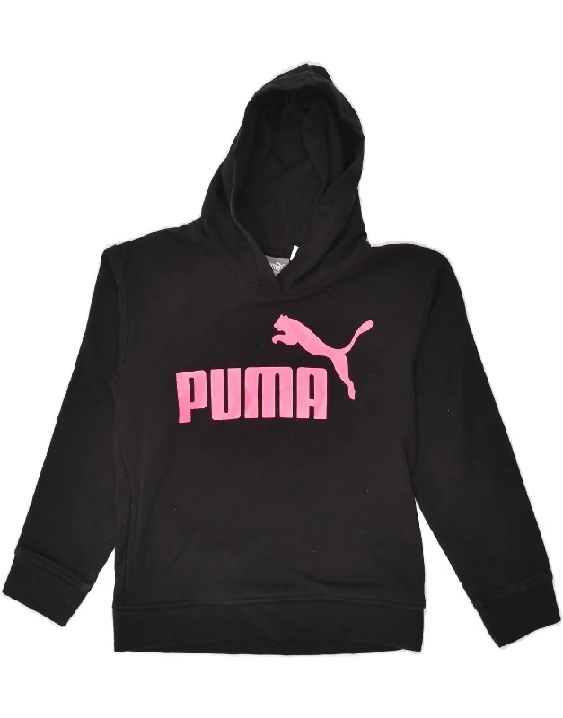 PUMA Womens Graphic Hoodie Jumper US 8/10 Medium Black Cotton Hoodie with Hem Embroidery Detailed Premium