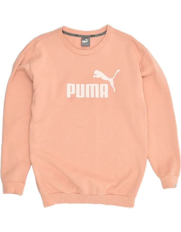 PUMA Womens Graphic Sweatshirt Jumper UK 10 Small  Beige Cotton Hoodie with High Neck Warm Protective