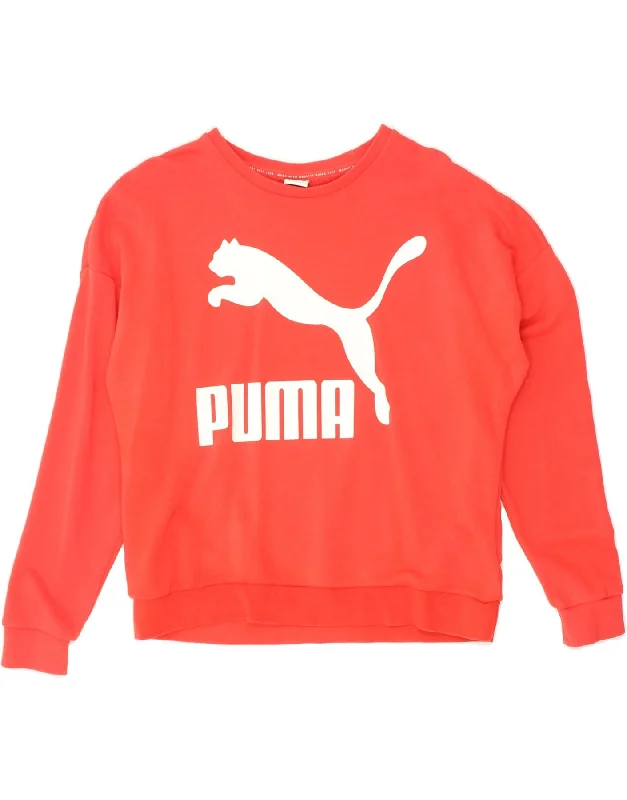 PUMA Womens Graphic Sweatshirt Jumper UK 10 Small Red Cotton Hoodie with Double Zipper Versatile Adjustable