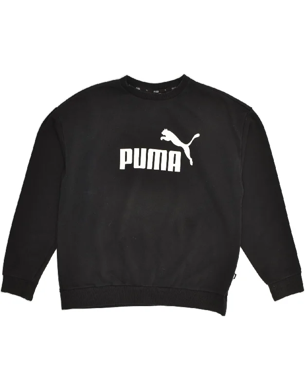 PUMA Womens Graphic Sweatshirt Jumper UK 16 Large Black Cotton Hoodie with Camouflage Military Edgy