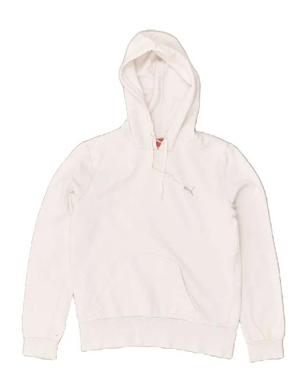 PUMA Womens Hoodie Jumper UK 14 Large White Cotton Hoodie with Full-Zip Functional Layering