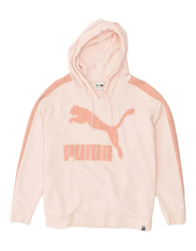 PUMA Womens Oversized Graphic Hoodie Jumper UK 10 Small Pink Cotton Hoodie with Pocket Utility Practical