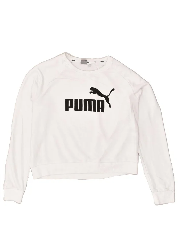 PUMA Womens Oversized Graphic Sweatshirt Jumper UK 14 Medium White Cotton Hoodie with Elastic Cuffs Stretchable Comfortable