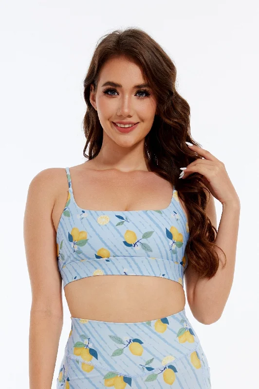 Refreshing Lemon Strappy Sports Bra Feminine Lace Bra