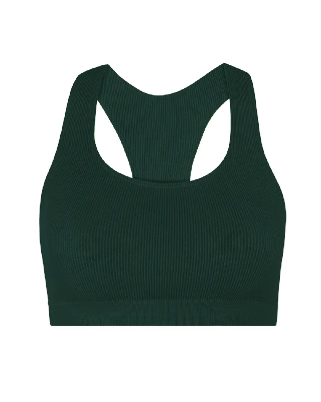 RIBBED ELATED Bra Top | Dark Green Full Coverage Bra