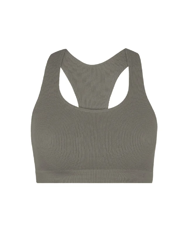 RIBBED ELATED Bra Top | Muddy Grey Lace-Trimmed Bra