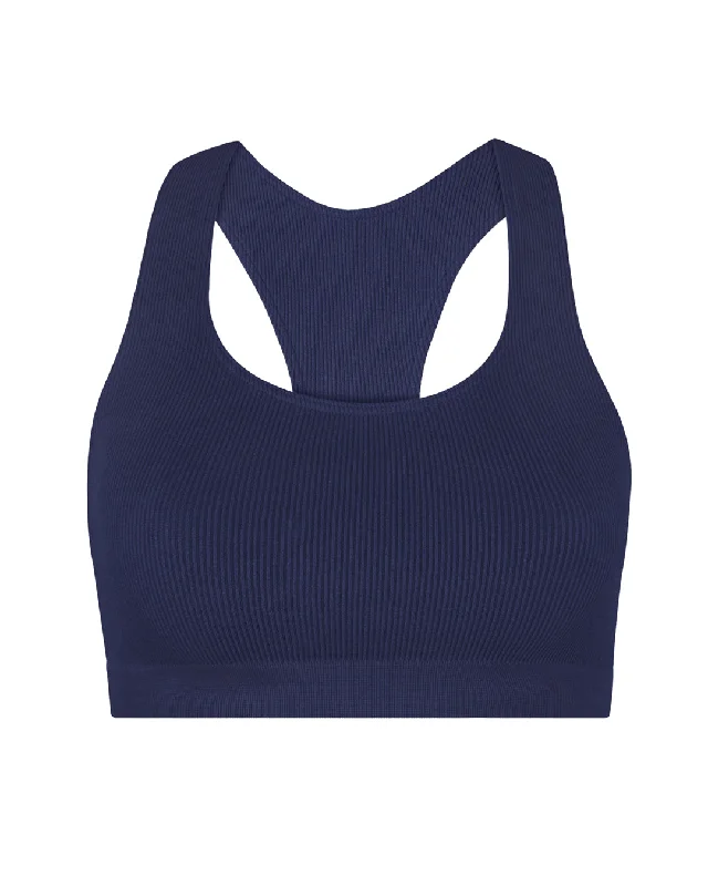 RIBBED ELATED Bra Top | Navy Comfortable Active Bra