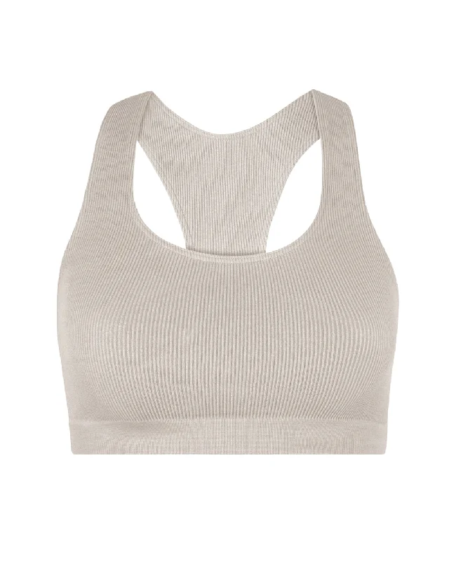 RIBBED ELATED Bra Top | Taupe Supportive Wireless Bra