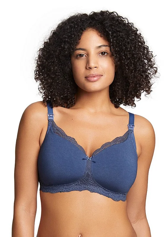 Royce Indie Lace Trim Nursing Bra, Petrol Blue Simple Wireless Bra