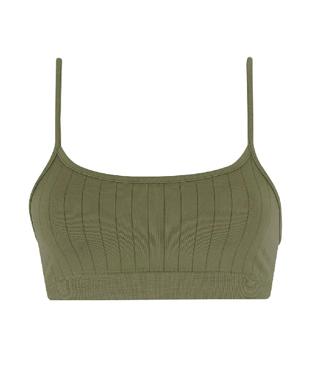 FLAT RIBBED SINCERE Bra Top | Olive Stylish Lace Bralette