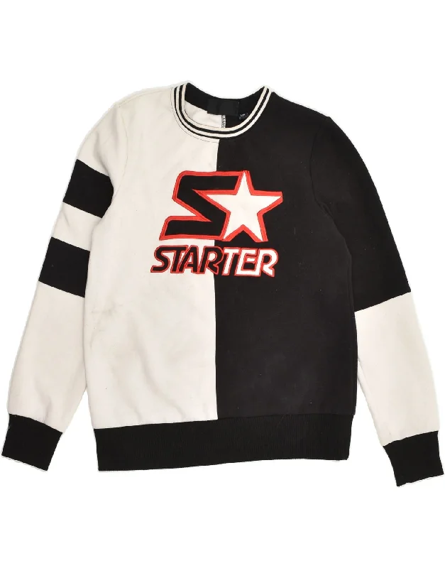 STARTER Womens BLACK LABEL Graphic Sweatshirt Jumper UK 8 Small White Hoodie with Mesh Breathable Sporty