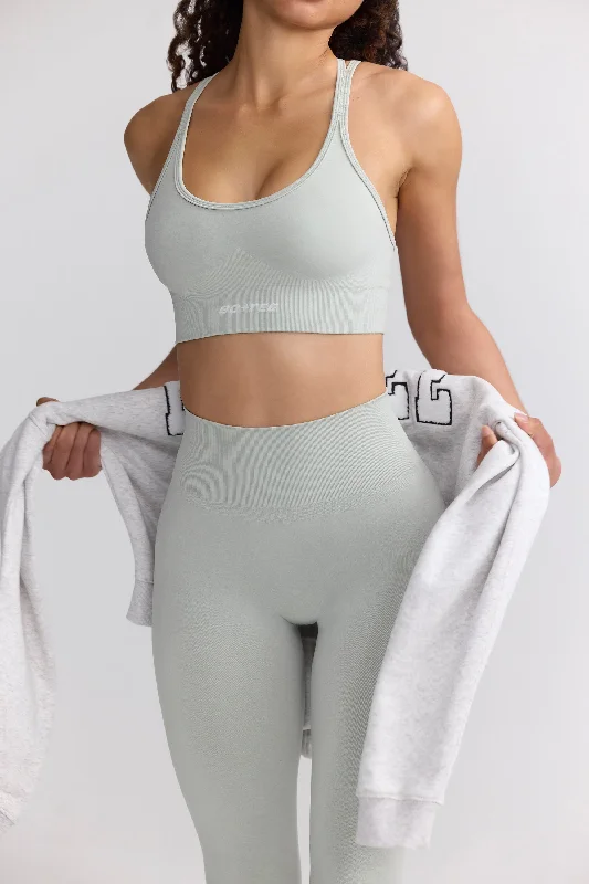 Define Luxe Strappy Sports Bra in Fog Soft Support Bra