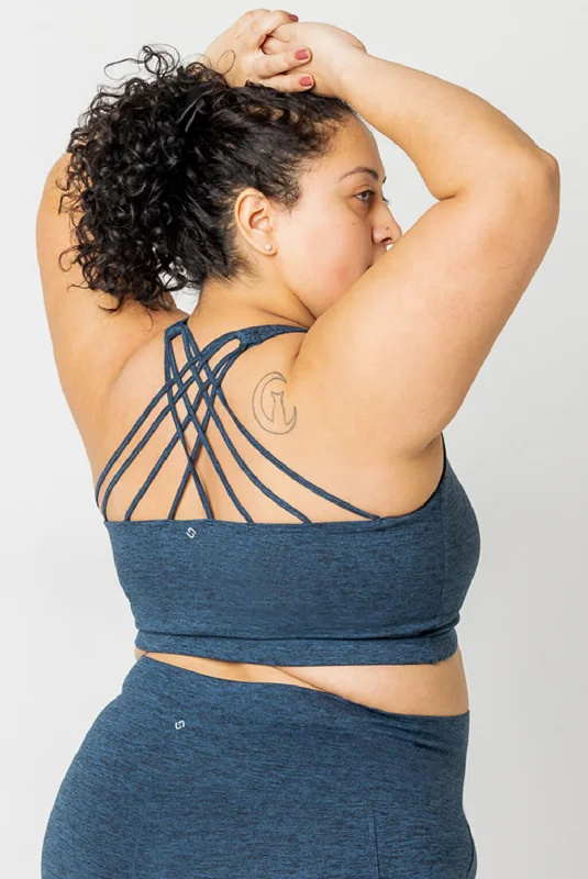 SuperSoft Strappy Bra - Heather Navy Sporty Wireless Bra