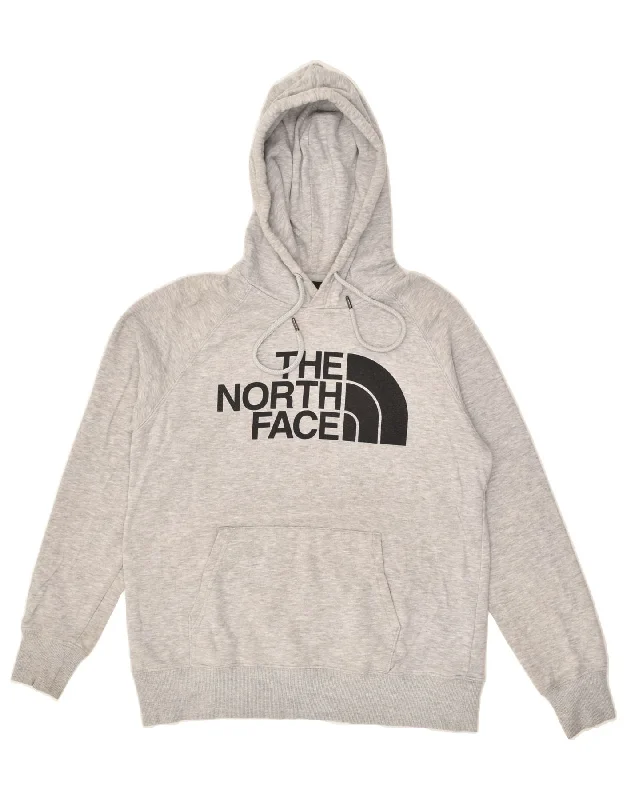 THE NORTH FACE Womens Graphic Hoodie Jumper UK 10 Small Grey Cotton Hoodie with Mock Neck Collared Structured