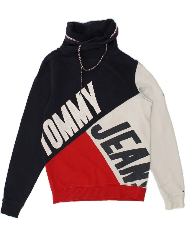 TOMMY JEANS Womens Graphic Sweatshirt Jumper UK 6 XS Multicoloured Hoodie with Drawcord Adjustable Secure